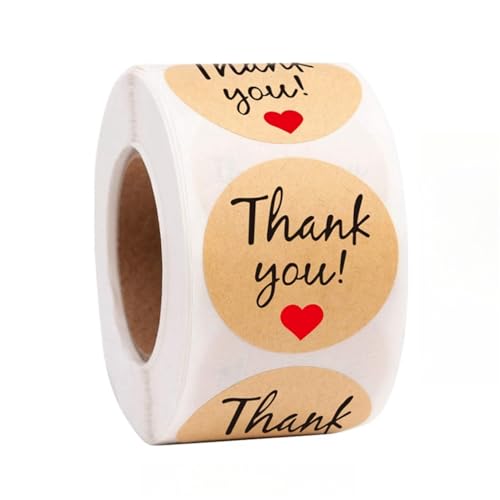 1 Roll (500 Stück) Kraftpapier Danke Aufkleber Dankeschön Sticker Etiketten Vintag Geschenkaufkleber Rund Selbstklebend Thank You Stickers Label Sufkleber für Geburtstag, Hochzeit, Briefumschlag (C) von TKSJROL