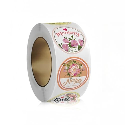 1 Roll (500 Stück) Muttertag Aufkleber Umschlag Siegel Aufkleber Selbstklebender Geschenkaufkleber Rund Abdichtung Aufkleber Etiketten Happy Mother's Day Blumenförmige Etiketten für Geschenke (A) von TKSJROL