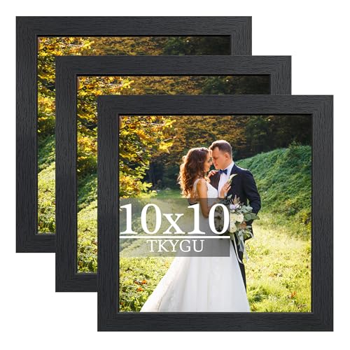 TKYGU 10x10 Holz Bilderrahmen 3er Set aus Echtglas für 25,4 x 25,4 cm schwarze Rahmen, Wand- und Tischdisplay Fotorahmen für Wohnkultur Galerie Familie Hochzeit Gedenk-Bilderrahmen Geschenk von TKYGU