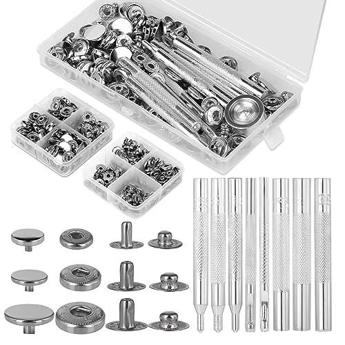 TLKKUE 90 Sets Leder-Druckknöpfe, 3 Größen (10/12/15 mm), Druckknöpfe mit komplettem Einstellwerkzeug, Metallknöpfe, Druckknöpfe zum Nähen von Kleidung, Armbändern, Jacken, Taschen, Gürtel, DIY von TLKKUE