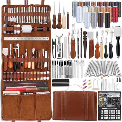TLKKUE Leder-Werkzeugset, Lederhandwerkswerkzeuge, Lederarbeitsset mit benutzerdefinierten Handtaschen-Schneidematten zum Gravieren, Stanzen, Nähen, Stempeln, Schleifwerkzeuge, Lederwerkzeuge für TLKKUE Leder-Werkzeugset, Lederhandwerkswerkzeuge, Lederarbeitsset mit benutzerdefinierten Handtaschen-Schneidematten zum Gravieren, Stanzen, Nähen, Stempeln, Schleifwerkzeuge, Lederwerkzeuge für von TLKKUE