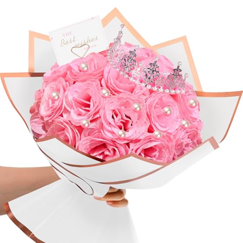 TLY Glitzer Rosen Blumenstrauß Rote Rosen Künstliche Blumen mit Blume Geschenkpapier Kronen Karten für Valentinstag Jahrestag Verlobung Hochzeit (36, Rosa) von TLY