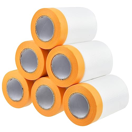 6 Rollen Maler Abdeckfolie mit Klebeband,55cm x 20M Abklebeband mit Folie Malerfolie mit Klebeband mit Folie Malerkrepp mit Folie Abklebeband Abroller für Fahrzeug Haus Sofa Kleiderschrank Staubdicht von TMBMLPP