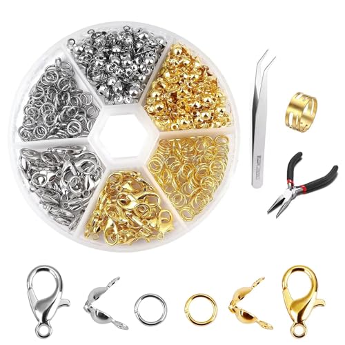 340 pcs Kettenverschluss,Armband Verschluss Set,Verschlüsse Hummer Set,Mit Werkzeug Zange Pinzette Öffner und Schließer für Halsketten Armband,Fußkette,Schmuck Basteln DIY von TMRBBesty