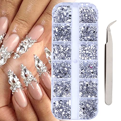 Nagelstrasssteine,Nailart Strasssteine,Strasssteine,Nägel Strasssteine Set,Kommt mit 1 Silberpinzette,Verwendet für Handwerk,DIY,Nail Art(1500PCS) von TMRBBesty