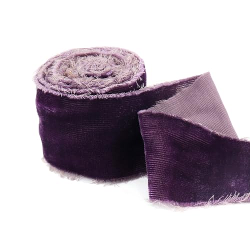 Ausgefranstes Band 1 Rollen 4CM×1M Velvet Ribbon mit Rohe Kanten Seiden-Samtband zum Nähen Dekorieren Fransen Velours Schleifenband für Geschenkverpackung Weihnachten Bastelarbeiten(12#) von TMTGTS