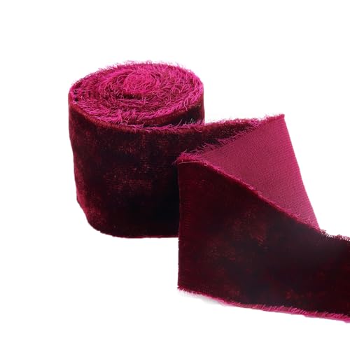 Ausgefranstes Band 1 Rollen 4CM×1M Velvet Ribbon mit Rohe Kanten Seiden-Samtband zum Nähen Dekorieren Fransen Velours Schleifenband für Geschenkverpackung Weihnachten Bastelarbeiten(15#) von TMTGTS