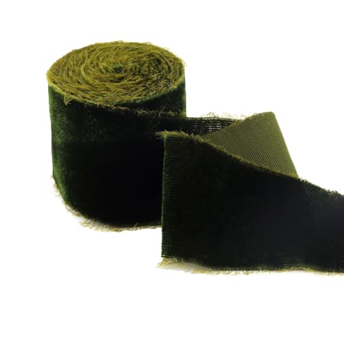 Ausgefranstes Band 1 Rollen 4CM×1M Velvet Ribbon mit Rohe Kanten Seiden-Samtband zum Nähen Dekorieren Fransen Velours Schleifenband für Geschenkverpackung Weihnachten Bastelarbeiten(26#) von TMTGTS