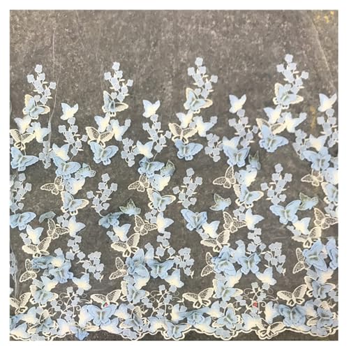 TMTGTS 1 Yard 3D-Schmetterling Blumen Bestickter 155cm Breit Schmetterlings-Spitzenstoff Organza-Stoff Mit Gestickter Meterware zum Nähen Tüll-Spitzenstoff Handgefertigter Stoff für Abendkleider (7#) von TMTGTS