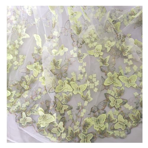 TMTGTS 1 Yard 3D-Schmetterling Blumen Bestickter 155cm Breit Schmetterlings-Spitzenstoff Organza-Stoff Mit Gestickter Meterware zum Nähen Tüll-Spitzenstoff Handgefertigter Stoff für Abendkleider (1#) von TMTGTS