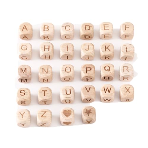 TMTGTS 10 mm Holzbuchstaben Perlen A bis Z Holz Buchstabenperlen Alphabet Beads Würfel Holzperlen Groß Loch Quadratische zum Auffädeln für Armbänder Halsketten Schmuck DIY Herstellung (1 Sätze) von TMTGTS