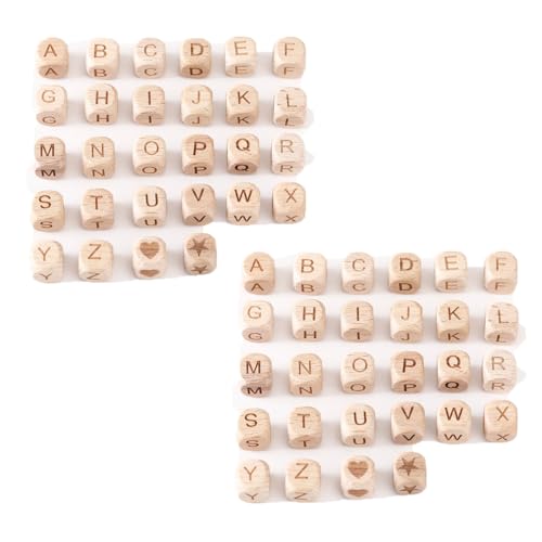 TMTGTS 10 mm Holzbuchstaben Perlen A bis Z Holz Buchstabenperlen Alphabet Beads Würfel Holzperlen Groß Loch Quadratische zum Auffädeln für Armbänder Halsketten Schmuck DIY Herstellung (2 Sätze) von TMTGTS