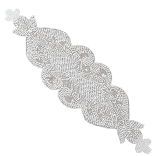 TMTGTS Applique 31cm Spitzen Blumen Patches mit Perle Bestickte Floral Aufbügeln Annähen Aufnäher Spitzenapplikationen Spitze Organza Stickere für Brautkleider Braut Brautjungfer Hochzeit Party von TMTGTS