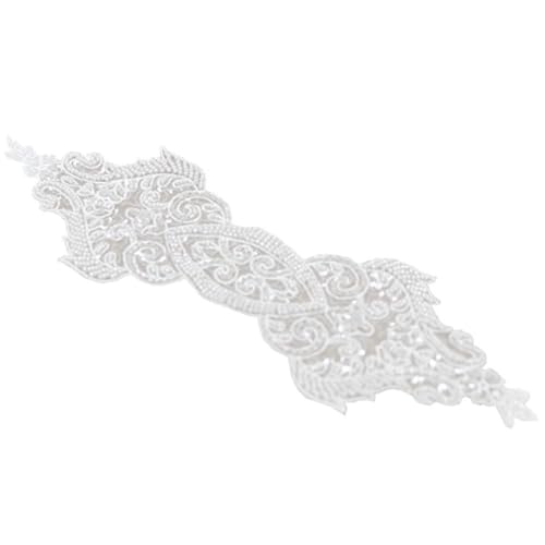 TMTGTS Applique 31cm Spitzen Blumen Patches mit Perle Bestickte Floral Aufbügeln Annähen Aufnäher Spitzenapplikationen Spitze Organza Stickere für Brautkleider Braut Brautjungfer Hochzeit Party von TMTGTS