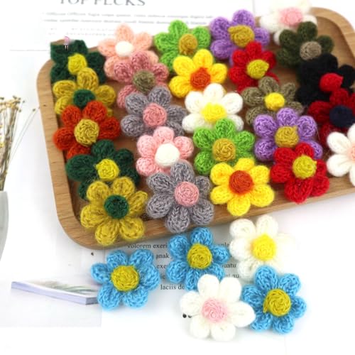 TMTGTS Blumen Patches Gestrickte 20Pcs 4cm Aufnäher Fünfblättriger Blumen Stickerei Applikationen zum Aufnähen Hochzeitssachen Kleidung Patch Wolle WebenDIY Haar Zubehör Auf Dekorative Patches von TMTGTS