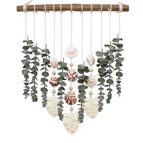 TMTGTS Boho-Wanddekoration mit Holzstab Künstlicher Eukalyptus Pflanzen Wandbehang Girlande Dekor Wandteppich mit Holzperlen Simulierte Grüne Eukalyptusblätter für Schlafzimmer Badezimmer Küche(5#) von TMTGTS