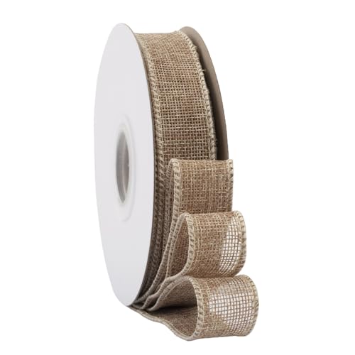 TMTGTS Breit 25mm Juteband lang 20 Yards Vintage Burlap Wired Ribbon mit Draht Sackleinen Band Verdrahtet Sackleinen für Floristen Weihnachten Geburtstag Geschenkverpackung Tauf Hochzeitdeko (27#) von TMTGTS