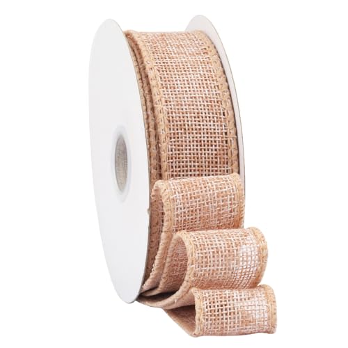 TMTGTS Breit 25mm Juteband lang 20 Yards Vintage Burlap Wired Ribbon mit Draht Sackleinen Band Verdrahtet Sackleinen für Floristen Weihnachten Geburtstag Geschenkverpackung Tauf Hochzeitdeko (6#) von TMTGTS