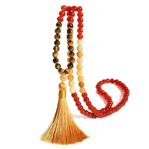 TMTGTS Halskette Quaste 1 Stück Mala Kette 108 Perlen Kette Böhmen Beads Kette Pullover Kette Buddhismus Kette Achat Schmuck Naturstein Schmuck Kette für Männer Damen Yoga Reiki Chakra Heilung(1#) von TMTGTS