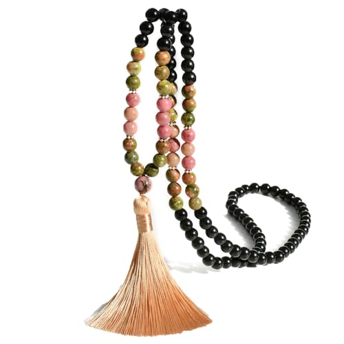 TMTGTS Halskette Quaste 1 Stück Mala Kette 108 Perlen Kette Böhmen Beads Kette Pullover Kette Buddhismus Kette Achat Schmuck Naturstein Schmuck Kette für Männer Damen Yoga Reiki Chakra Heilung(5#) von TMTGTS