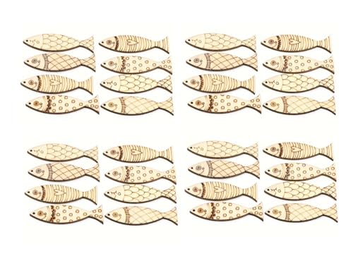 TMTGTS Holzausschnitte 4 Pack Holz Ausschnitte Kleine Deko Fische Mini Holz Unvollendete Holzplatte Holzfische zum Bemalen Holzfische Deko Taufe zum Bemalen DIY Tischdeko Kommunion Taufe (Holz2#) von TMTGTS