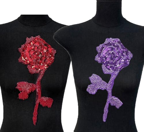 TMTGTS Perlen Applikation 2 Stück 3D Blumen Spitze Stickerei Pailletten Patches Strass Tüll Besatz Applikation Aufnäher Glitzer für Kleidung Hochzeitskleid Deko Ornamente Aufnähen Aufbügeln(3#+4#) von TMTGTS