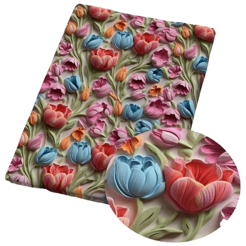 TMTGTS Polyester Baumwolle Stoff 100 * 145cm Canvas Stoff Meterware Bedruckter Stoff Patchwork Stoffe Oxford Stoff zum Nähen Kinder 3D Bunter Blumen Stoff für DIY Handwerk Herstellung Zubehör (17#) von TMTGTS