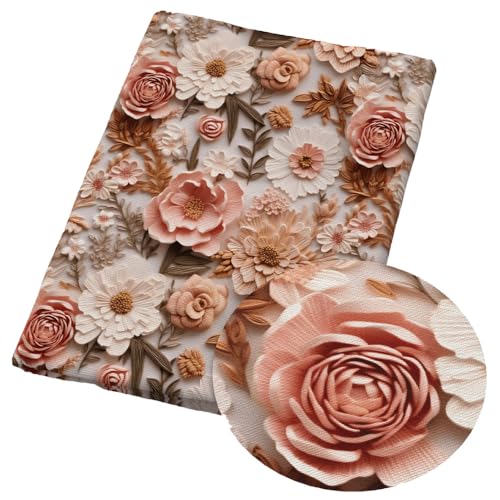 TMTGTS Polyester Baumwolle Stoff 100 * 145cm Canvas Stoff Meterware Bedruckter Stoff Patchwork Stoffe Oxford Stoff zum Nähen Kinder 3D Bunter Blumen Stoff für DIY Handwerk Herstellung Zubehör (18#) von TMTGTS