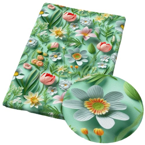 TMTGTS Polyester Baumwolle Stoff 100 * 145cm Canvas Stoff Meterware Bedruckter Stoff Patchwork Stoffe Oxford Stoff zum Nähen Kinder 3D Bunter Blumen Stoff für DIY Handwerk Herstellung Zubehör (25#) von TMTGTS