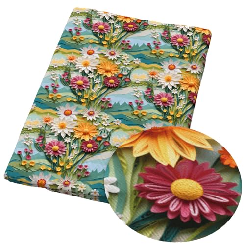 TMTGTS Polyester Baumwolle Stoff 100 * 145cm Canvas Stoff Meterware Bedruckter Stoff Patchwork Stoffe Oxford Stoff zum Nähen Kinder 3D Bunter Blumen Stoff für DIY Handwerk Herstellung Zubehör (31#) von TMTGTS