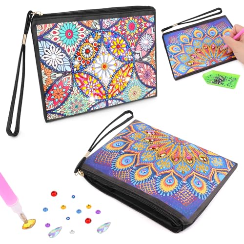 TNEDFOD 2 Stück Bastelset Kinder ab 6 7 8 9 10 Jahre, Diamond Painting Kosmetiktasche, Klein Handtasche Kreatives Basteln Mädchen Diamond Makeup Bag für Mädchen Damen (Farbig) von TNEDFOD