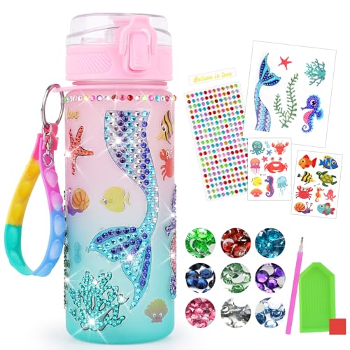 TNEDFOD DIY Wasserflasche Kits, Wasserflasche Meerjungfrau Spielzeug, Meerjungfrau Geschenke für Mädchen 5-6-7-8-9 Jahre Geschenkideen Diamond Painting Kinder Geburtstagsgeschenk von TNEDFOD