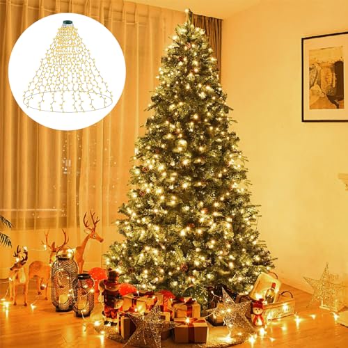 TNMOO Weihnachtsbaum Lichterkette mit Ring und 16 Stränge, 400 LED christbaumbeleuchtung mit 8 Leuchtmodi Wasserdicht, Tannenbaum für 150cm-240cm Baum,Warmweiß,Christbaumdeko Innen Außen von TNMOO