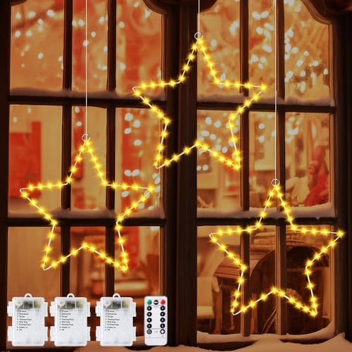 Weihnachtsdeko Fenster Weihnachtssternlichter, 3 Stück 40 LED Sterne Weihnachtsbeleuchtung Fensterbeleuchtung Weihnachten Batteriebetrieben mit Timer, 8 Modi Fensterdeko Weihnachtsstern Beleuchtet von TNMOO