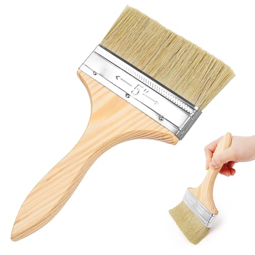 TNOMSNO Pinsel Breit, 120mm Flachpinsel Holzgriffpinsel Lasurpinsel Holz Außen, Flacher Pinsel für Farbe, Dekorieren Ölmalerei, Leim, Beizen, Lacke von TNOMSNO