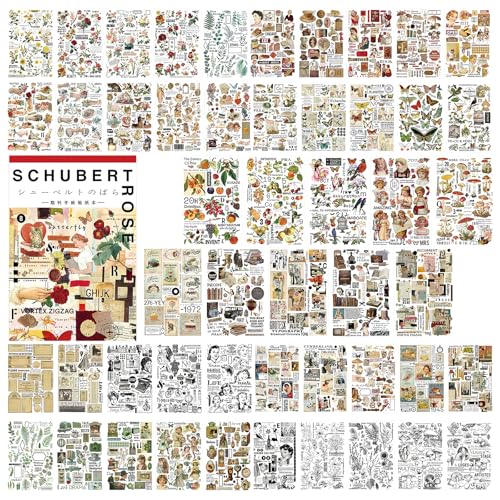 TNSLAND 1500 Stück/50 Blatt Scrapbooking Sticker Set Scrapbook Stickers Scrapbook Zubehör Aesthetic Aufkleber Vintage Sticker Fotoalbum für Journaling Planer Sammelalbum Notizbuch Kalender Umschläge von TNSLAND