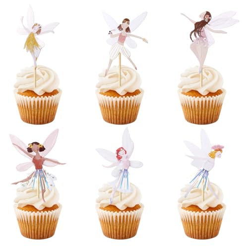 TNSLAND 24 Stück Cupcake Topper Fee Kuchen Topper Blume Fee Cupcake Topper Fee Ballerina Cupcake Topper Cupcake Feen Geburtstag Pappbecher Cupcake Toppers Ballett Mädchen für Kindergeburtstag Party von TNSLAND