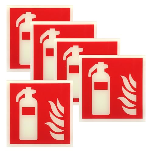 TNSLAND 5 Stück Feuerlöscher Schild, Schild Feuerlöscher, Aufkleber Feuerlöscher, Feuerlöscher Aufkleber, Brandschutzzeichen Brandschutzzeichen nach ISO für Haus Büro Baustelle Auto (15 x 15 cm) von TNSLAND