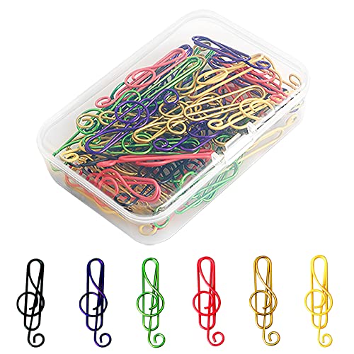 TNSLAND 50 Pcs Noten-Büroklammern Metall, Büroklammern motiv Farbig mit Transparentbox Metal Colourful Design Paper Clips groß, Bookmarks musik geschenke for Office, School, Notebook, Gifts, Memo von TNSLAND