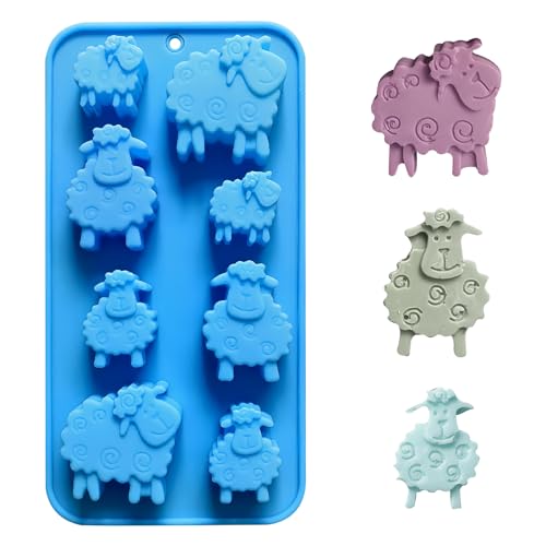 TNSLAND Silikonformen, Lebensmittelechte Frostbeständige Gießformen Silikon, Hitzebeständige Silicone Mold, Silikonform Schaf Tiere für Schokolade Eiswürfel Gebäck DIY, Weihnachten Ostern (Blau von TNSLAND