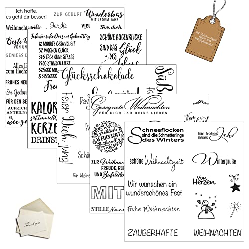 TNSLAND Silikonstempel Sprüche Deutsch Stempel Silikon, 5 Blätter Clear Stamps Silikon Stempel Set für DIY Dekoration Bullet Journal Scrapbooking, Tiere und Blumen Stempelset von TNSLAND