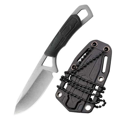 TNSLAND Tanto Messer, Edc Messer Neck Knife Mini Messer, Outdoor Messer Feststehend, 135mm Tragbares Neck Knife Messer mit Kunststoffscheide und Kugelkette für den Einsatz im Freien Selbstverteidigung von TNSLAND