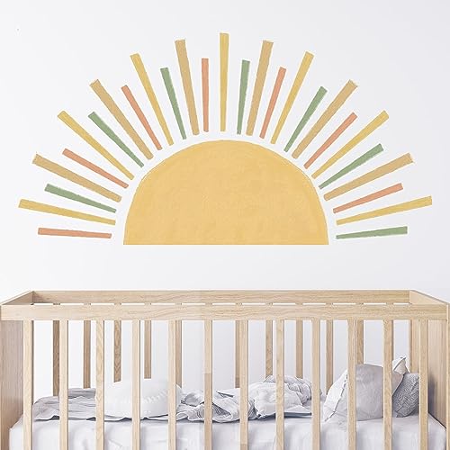 Wandtattoo Sonne Kinderzimmer Boho Wandsticker, Wandtattoo Regenbogen Sonne Wandaufkleber Boho Dekor Kinderzimmer Wandsticker Wanddeko für Kinder Mädchen Junge, Kinderzimmer von TNSLAND