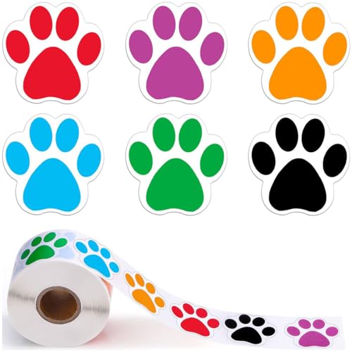 TNSRAY Hunde Pfoten Druck Aufkleber, 2 Stück Rolle Pfotenaufkleber Bunte, Aufkleber Hundepfoten, Bärentatze Etiketten Aufkleber für Scrapbook Craft Labels Wandtattoos Dekoration von TNSRAY