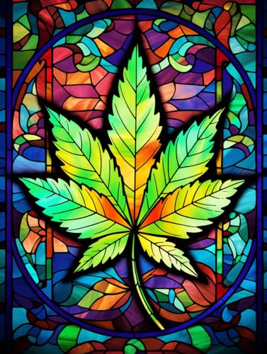 TNXEV 5D Diamond Art Painting by Number Kits Green Cannabis Leaf Diamond Round Full Drill Crystal Cross Stitch for Home Decor 40 * 50cm von TNXEV