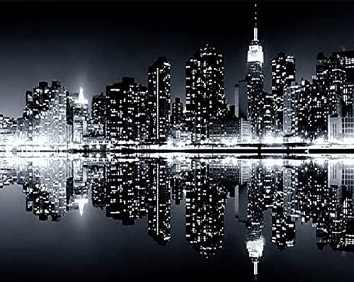 TNXEV 5D Diamond Painting Art Black White New York Night View City Round Drill with Full Diamond Kits Embroidery Cross Stitch Mosaic Art Home Wall Decoration 30 * 40CM von TNXEV