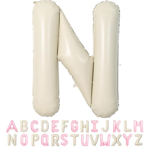 Folienballon Buchstaben Beige N, 40 Zoll XXL Creme Weiß Buchstaben Luftballon N, Große Alphabet Ballons Buchstabe N Sandweiß, für Geburtstag Hochzeit Jubiläum Babyparty Taufe Party Deko JGA Geschenk von TNYKER