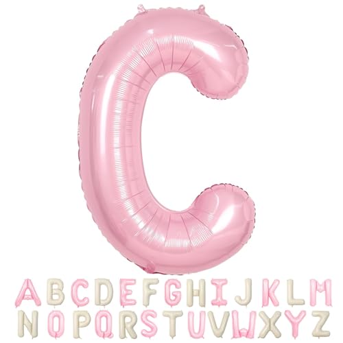 Folienballon Buchstaben C Rosa, 100cm XXL Pastell Rosa Helium Luftballon C, Große Alphabet Ballons Buchstabe C Pink, für Mädchen Geburtstag Hochzeit Jubiläum Babyparty Taufe Party Deko von TNYKER