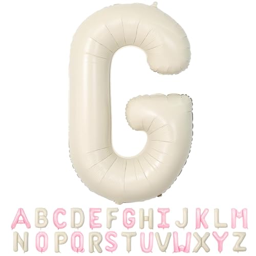 Folienballon Buchstaben G Beige, 100cm XXL Creme Weiß Helium Luftballon G, Große Alphabet Ballons Buchstabe G Sandweiß, für Geburtstag Hochzeit Jubiläum Babyparty Taufe Party Deko JGA Geschenk von TNYKER