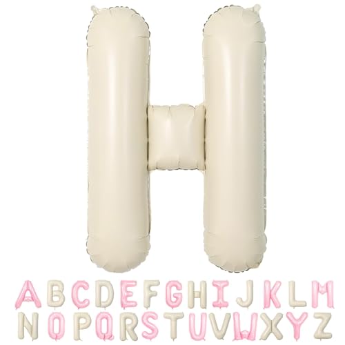 Folienballon Buchstaben H Beige, 100cm XXL Creme Weiß Helium Luftballon H, Große Alphabet Ballons Buchstabe H Sandweiß, für Geburtstag Hochzeit Jubiläum Babyparty Taufe Party Deko JGA Geschenk von TNYKER